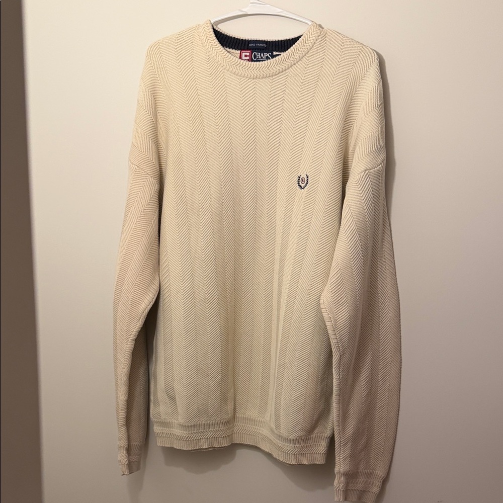 Vintage Chaps Ralph Lauren Men’s Cream Chevron Crewneck Sweater